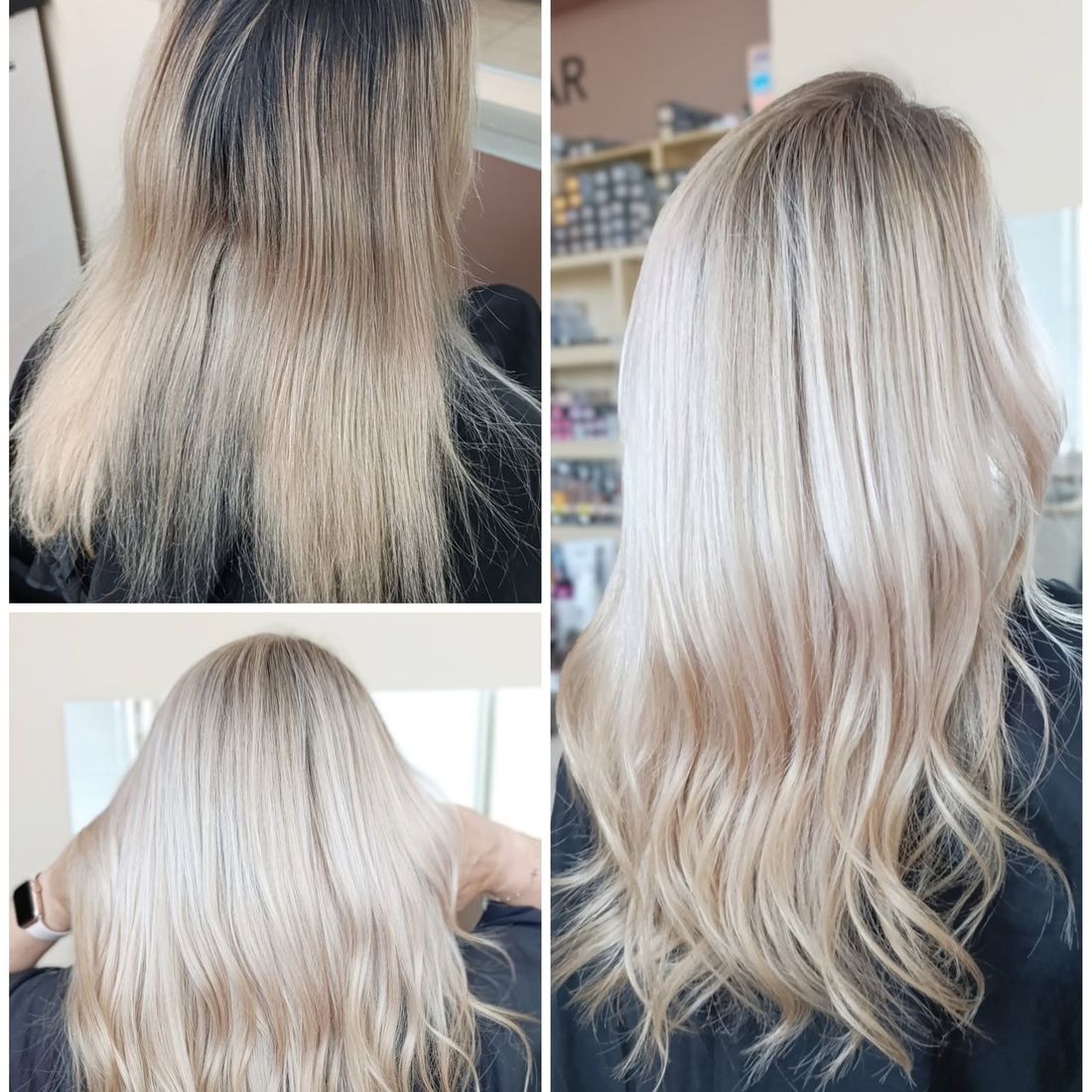 Odrastený blond pred a po dorábke balayage